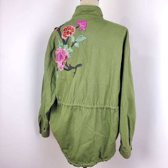 BASIC house women floral embroidred patch khaki green jacket size XS - Picture 6 of 16